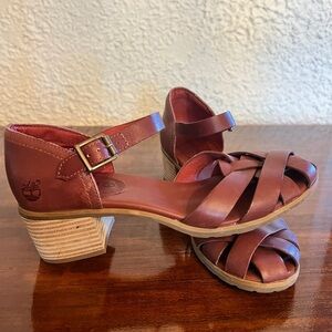 Timberland Brown Heeled Sandals with Adjustable Straps